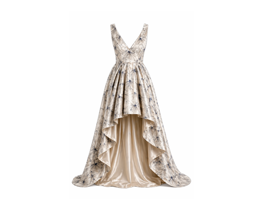 Silver Abstract Jacquard High-Low Dress