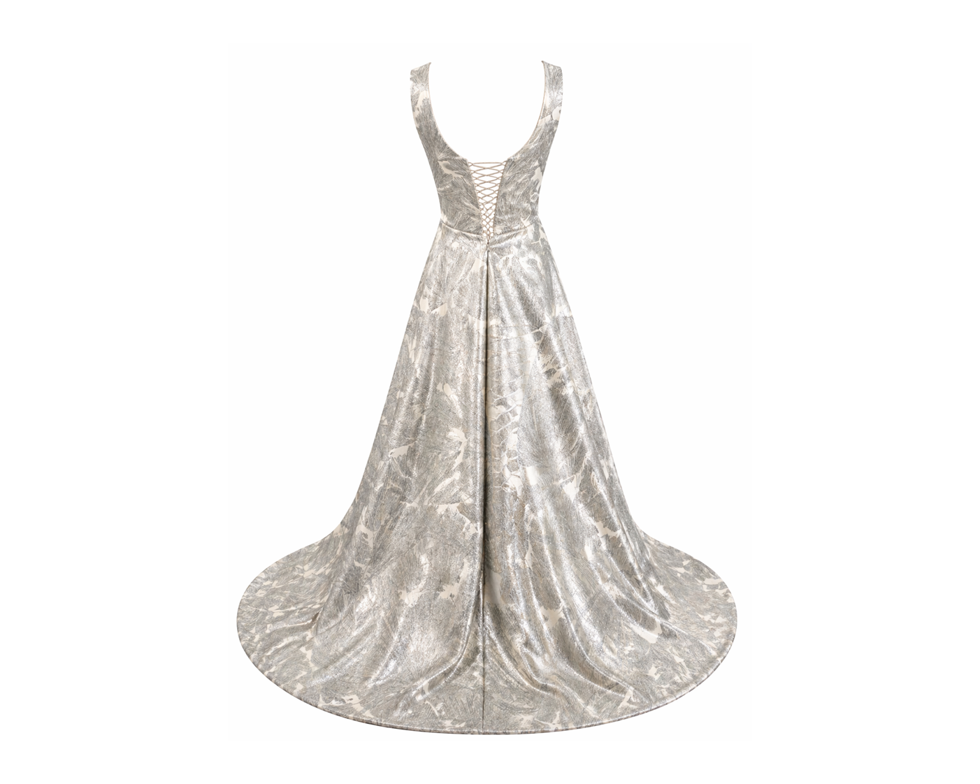 Silver Jacquard Corset Ball Gown