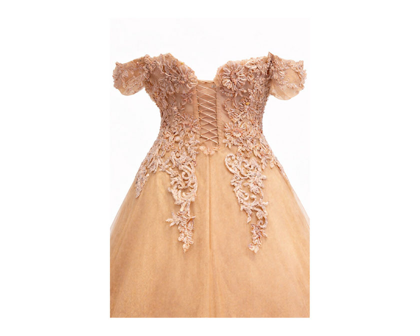 Champagne Lace Corset Ball Gown