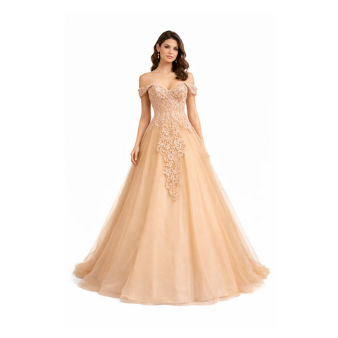 Champagne Lace Corset Ball Gown