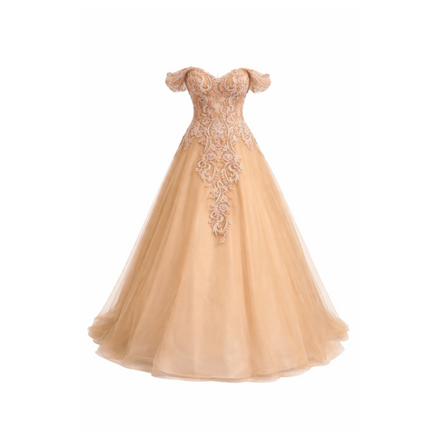Champagne Lace Corset Ball Gown