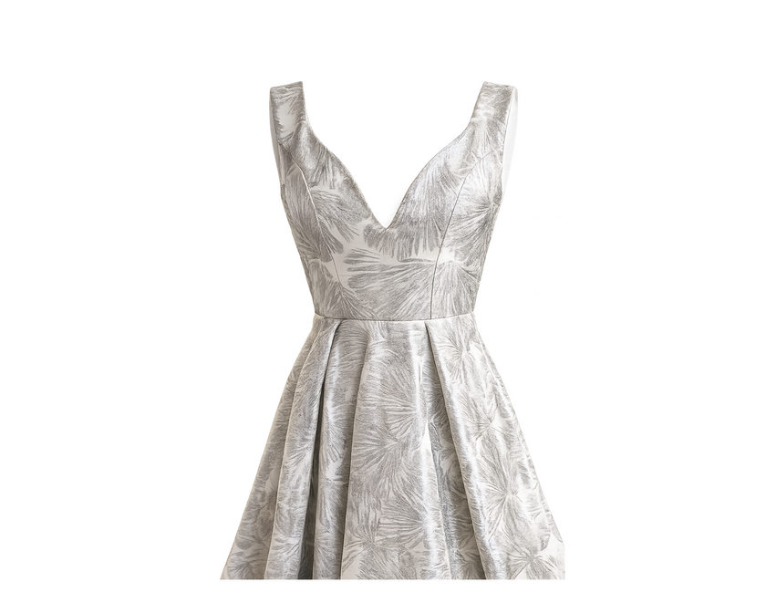 Silver Jacquard High-Low Dress