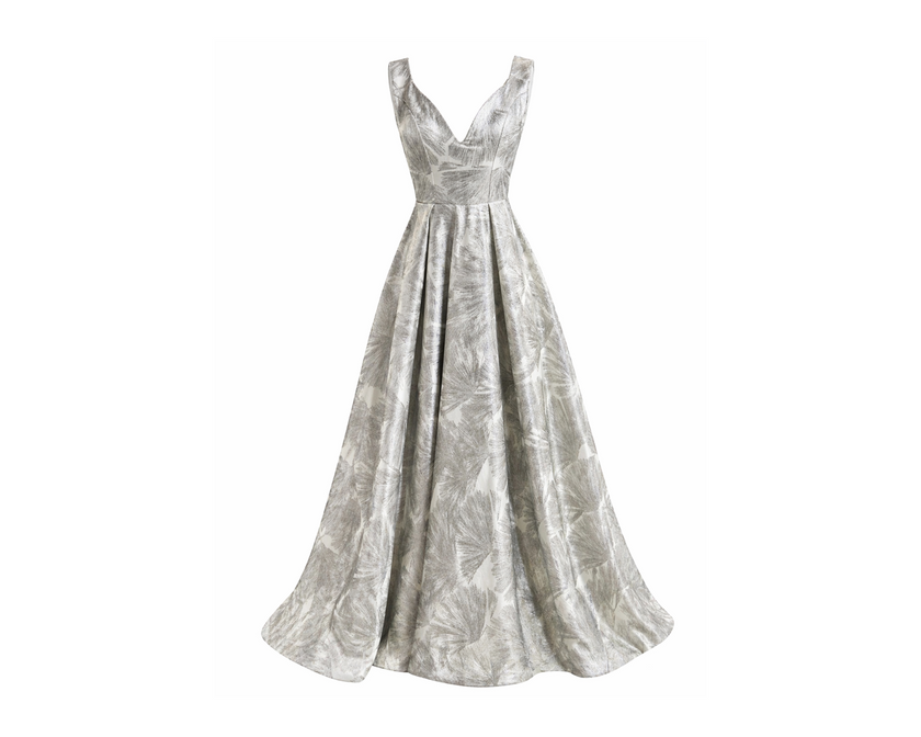 Silver Jacquard Corset Ball Gown