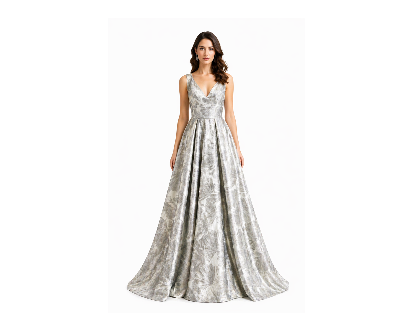 Silver Jacquard Corset Ball Gown