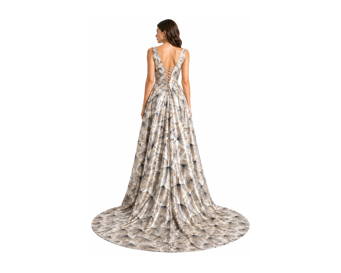 Silver Abstract Jacquard High-Low Dress